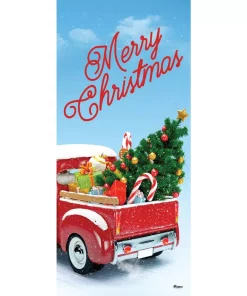 Outdoor Christmas Decorations My Door Decor 36 In. X 80 In. Red Truck Christmas-Christmas Front Door Decor Mural