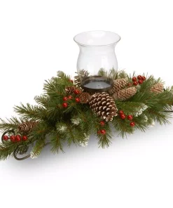 Indoor Christmas Decorations National Tree Company 30 In. Frosted Berry Centerpiece And Candle Holder