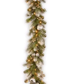 Christmas Greenery National Tree Company 9 Ft. Glittery Pomegranate Pine Garland With Clear Lights
