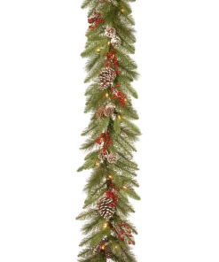 Christmas Greenery National Tree Company 9 Ft. Bristle Berry Pine Artificial Christmas Garland With Battery Operated LED Lights