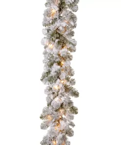 Christmas Greenery National Tree Company 9 Ft. X 12 In. Feel Real Snowy Camden Garland With 50 Clear Lights