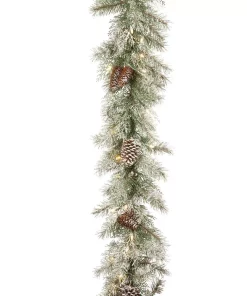 Christmas Greenery National Tree Company 9 Ft. X 10 In. Feel Real Frosted Mountain Spruce Garland With Cones And 50 Clear Lights