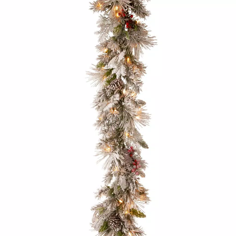 Christmas Greenery National Tree Company 9 Ft. Battery Operated Snowy Bedford Pine Garland With LED Lights 1 Christmas Greenery National Tree Company 9 Ft. Battery Operated Snowy Bedford Pine Garland With LED Lights