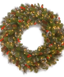 Christmas Greenery National Tree Company Crestwood Spruce 36 In. Artificial Wreath With Clear Lights