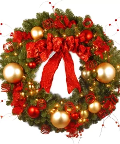 Christmas Greenery National Tree Company Decorative Collection Cozy Christmas 36 In. Artificial Wreath With Red And Clear Lights