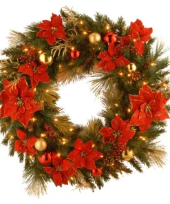 Christmas Greenery National Tree Company Decorative Collection Home Spun 36 In. Artificial Wreath With Clear Lights
