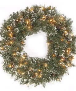 Christmas Greenery National Tree Company Glittery Bristle Pine 24 In. Artificial Wreath With Clear Lights