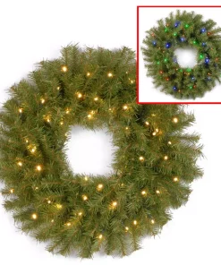 Christmas Greenery National Tree Company 24″ Norwood Fir Wreath With Battery Operated Dual Color LED Lights