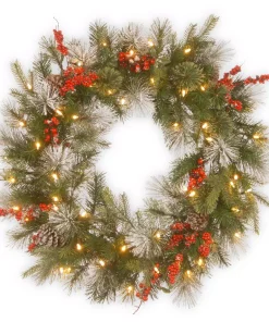 Christmas Greenery National Tree Company 30 In. Battery Operated LED Lights Wintry Berry Wreath
