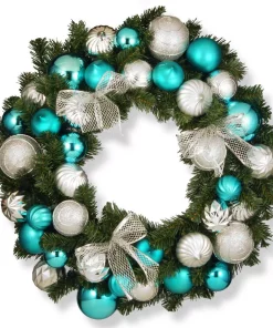 Christmas Greenery National Tree Company 30 In. Silver And Blue Ornament Artificial Wreath