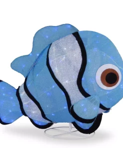 Outdoor Christmas Decorations National Tree Company 38 In. Tinsel Fabric Blue Fish With Cool White LED