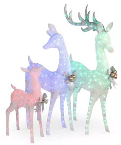 Outdoor Christmas Decorations National Tree Company 60 In., 52 In. And 35 In. Glittered Deer- Family Of 3 With 340 Multi-Color LED Lights