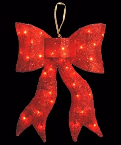 Outdoor Christmas Decorations National Tree Company Pre-Lit 24 In. Red Wavy Sisal Bow