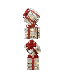 Outdoor Christmas Decorations National Tree Company Pre-Lit 33 In. Sisal Gift Box Tower