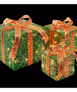 Outdoor Christmas Decorations National Tree Company Pre-Lit Green Sisal Gift Box Assortment