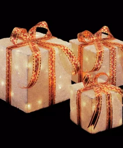 Outdoor Christmas Decorations National Tree Company Pre-Lit White Sisal Gift Box Assortment