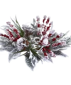Indoor Christmas Decorations Nearly Natural Snowy Magnolia Berry Artificial Arrangement Candelabrum