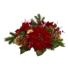 Indoor Christmas Decorations Nearly Natural Poinsettia, Berry And Golden Pine Cone Candelabrum Artificial Arrangement