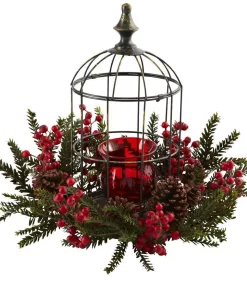 Indoor Christmas Decorations Nearly Natural Pine Berry Birdhouse Candelabrum