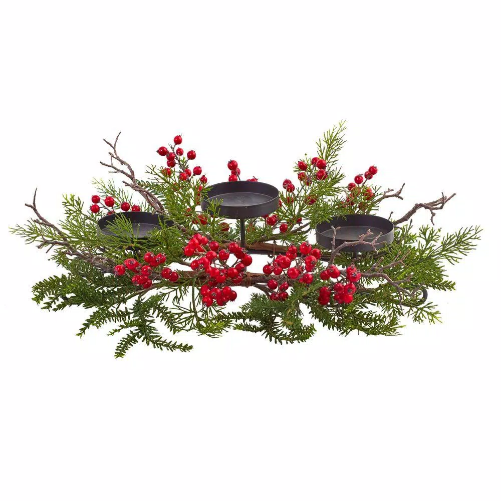 Indoor Christmas Decorations Nearly Natural 6.5 In. Berry And Pine Triple Candleabrum 1 Indoor Christmas Decorations Nearly Natural 6.5 In. Berry And Pine Triple Candleabrum