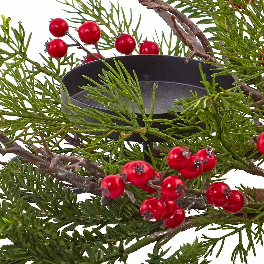 Indoor Christmas Decorations Nearly Natural 6.5 In. Berry And Pine Triple Candleabrum 2 Indoor Christmas Decorations Nearly Natural 6.5 In. Berry And Pine Triple Candleabrum - Image 2