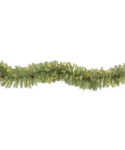 Christmas Greenery Nearly Natural 6 Ft. Pre-Lit Christmas Pine Artificial Garland With 50 Warm White LED Lights And Pine Cones