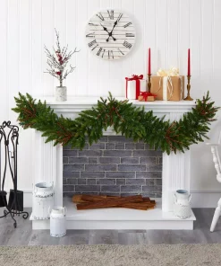 Christmas Greenery Nearly Natural 6 Ft. Pre-Lit Christmas Pine Artificial Garland With 50 Warm White LED Lights And Berries 8 Christmas Greenery Nearly Natural 6 Ft. Pre-Lit Christmas Pine Artificial Garland With 50 Warm White LED Lights And Berries -Christmas Tree Decorations Shop nearly natural christmas garland 4466 1f 1000