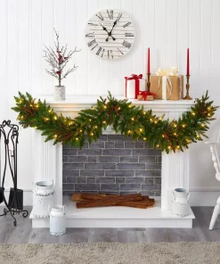 Christmas Greenery Nearly Natural 6 Ft. Pre-Lit Christmas Pine Artificial Garland With 50 Warm White LED Lights And Berries 9 Christmas Greenery Nearly Natural 6 Ft. Pre-Lit Christmas Pine Artificial Garland With 50 Warm White LED Lights And Berries -Christmas Tree Decorations Shop nearly natural christmas garland 4466 31 1000