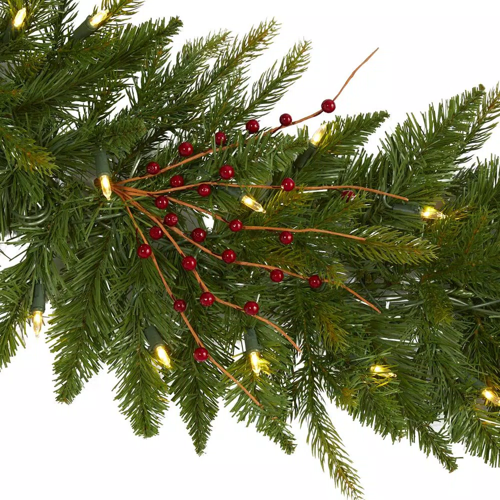 Christmas Greenery Nearly Natural 6 Ft. Pre-Lit Christmas Pine Artificial Garland With 50 Warm White LED Lights And Berries 3 Christmas Greenery Nearly Natural 6 Ft. Pre-Lit Christmas Pine Artificial Garland With 50 Warm White LED Lights And Berries - Image 3