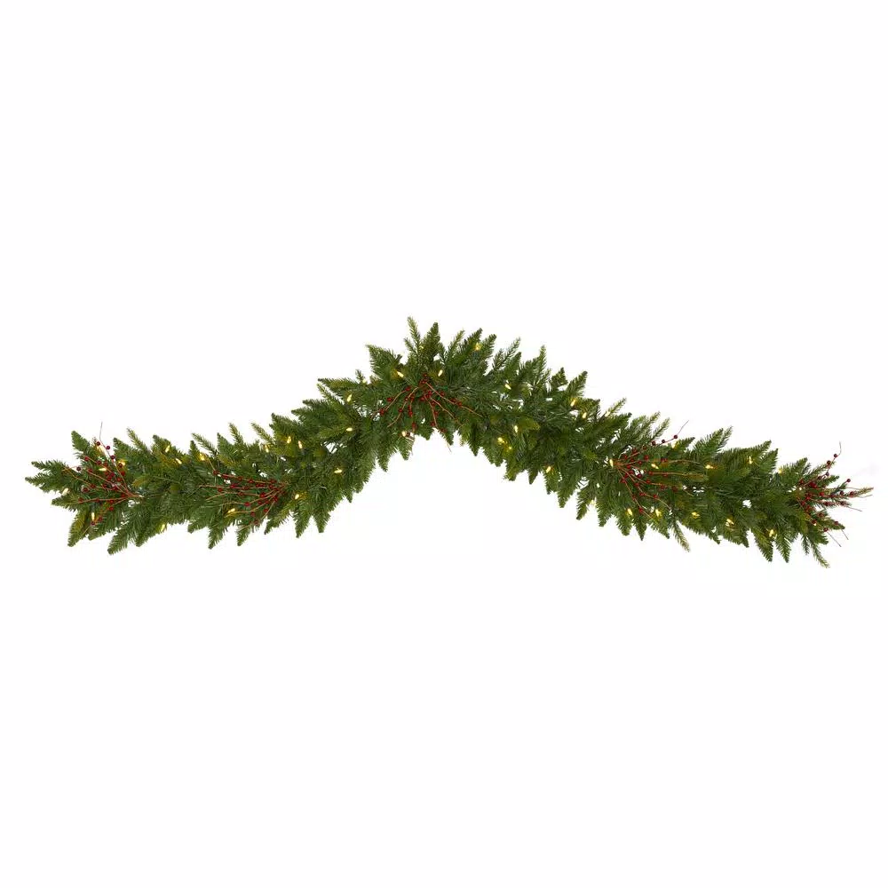 Christmas Greenery Nearly Natural 6 Ft. Pre-Lit Christmas Pine Artificial Garland With 50 Warm White LED Lights And Berries 1 Christmas Greenery Nearly Natural 6 Ft. Pre-Lit Christmas Pine Artificial Garland With 50 Warm White LED Lights And Berries