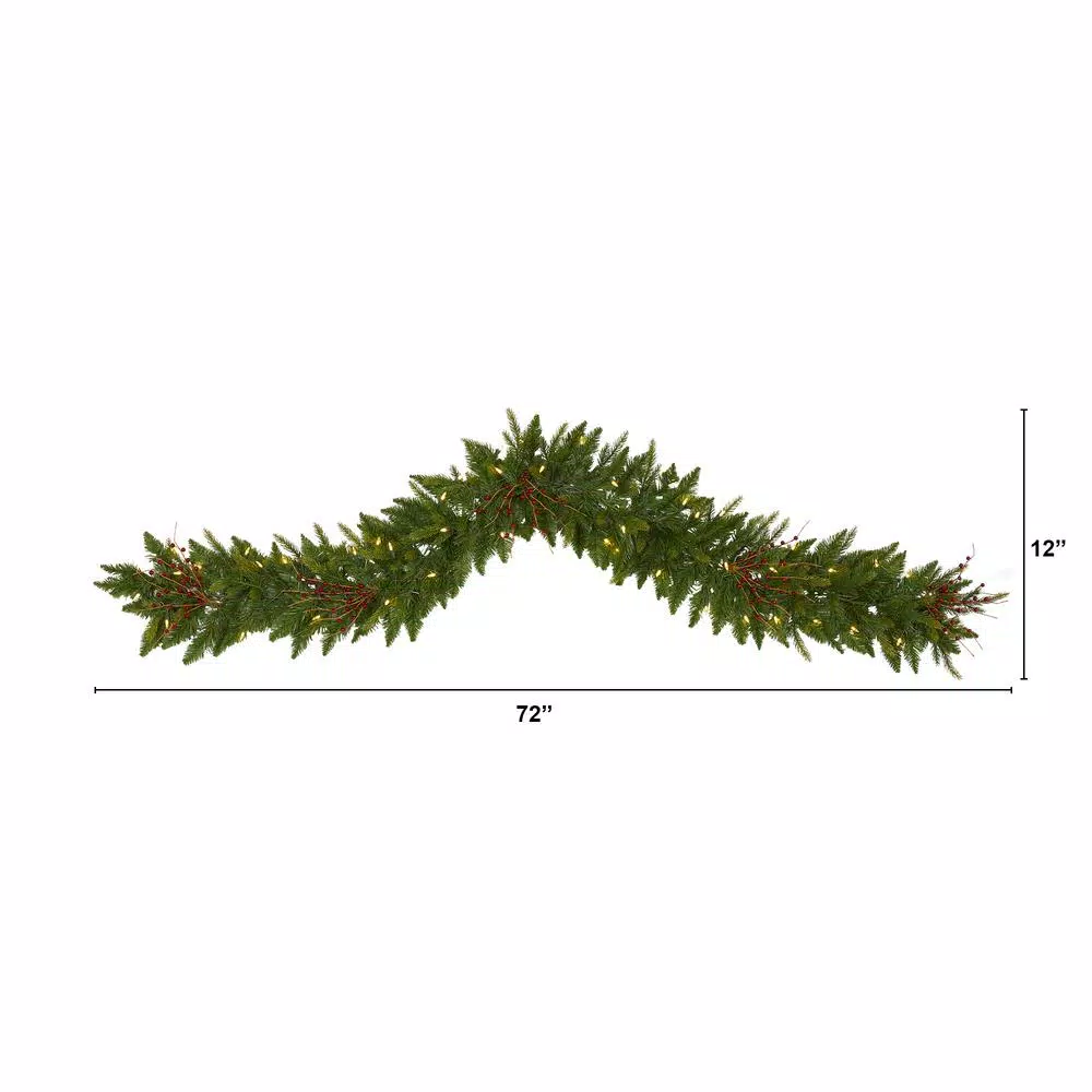 Christmas Greenery Nearly Natural 6 Ft. Pre-Lit Christmas Pine Artificial Garland With 50 Warm White LED Lights And Berries 2 Christmas Greenery Nearly Natural 6 Ft. Pre-Lit Christmas Pine Artificial Garland With 50 Warm White LED Lights And Berries - Image 2
