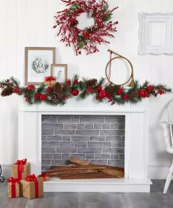 Christmas Greenery Nearly Natural 6 Ft. Unlit Apple Artificial Garland Pine Cone And Berries -Christmas Tree Decorations Shop nearly natural christmas garland 4490 31 1000