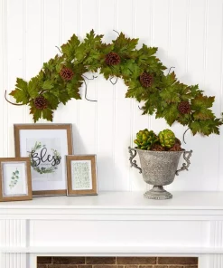 Christmas Greenery Nearly Natural 5 Ft. Unlit Fall Artificial Garland Pine Cones With Maple Leaf -Christmas Tree Decorations Shop nearly natural christmas garland 4499 31 1000