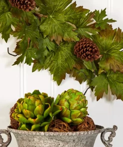 Christmas Greenery Nearly Natural 5 Ft. Unlit Fall Artificial Garland Pine Cones With Maple Leaf -Christmas Tree Decorations Shop nearly natural christmas garland 4499 4f 1000