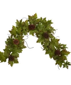 Christmas Greenery Nearly Natural 5 Ft. Unlit Fall Artificial Garland Pine Cones With Maple Leaf