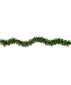 Christmas Greenery Nearly Natural 9 Ft. Battery Operated Pre-lit Artificial Christmas Pine Garland With 50 Warm White LED Lights
