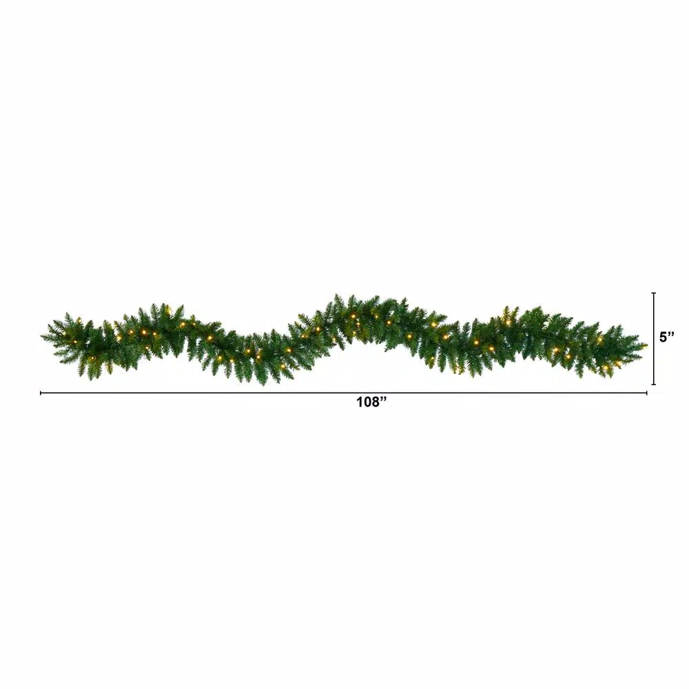 Christmas Greenery Nearly Natural 9 Ft. Battery Operated Pre-lit Artificial Christmas Pine Garland With 50 Warm White LED Lights 2 Christmas Greenery Nearly Natural 9 Ft. Battery Operated Pre-lit Artificial Christmas Pine Garland With 50 Warm White LED Lights - Image 2