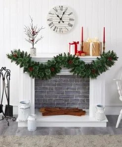 Christmas Greenery Nearly Natural 6 Ft. Battery Operated Pre-lit White Mountain Pine Artificial Garland With 35 White Warm LED Lights And Pinecones -Christmas Tree Decorations Shop nearly natural christmas garland w1101 1f 1000