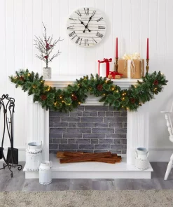 Christmas Greenery Nearly Natural 6 Ft. Battery Operated Pre-lit White Mountain Pine Artificial Garland With 35 White Warm LED Lights And Pinecones -Christmas Tree Decorations Shop nearly natural christmas garland w1101 31 1000