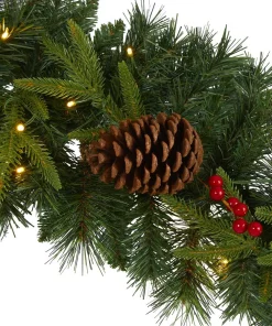 Christmas Greenery Nearly Natural 9 Ft. Battery Operated Pre-lit Mixed Pine Artificial Christmas Garland With 50 Clear LED Lights, Berries And Pinecones -Christmas Tree Decorations Shop nearly natural christmas garland w1104 4f 1000