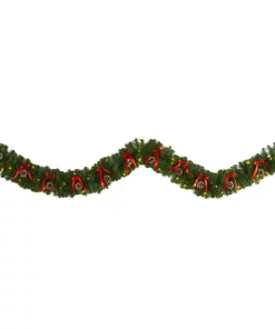 Christmas Greenery Nearly Natural 9 Ft. Battery Operated Pre-lit Bow And Pinecone Artificial Christmas Garland With 35 Clear LED Lights