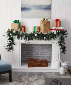 Christmas Greenery Nearly Natural 9 Ft. Battery Operated Pre-lit Ornament And Pinecone Artificial Christmas Garland With 50 Clear LED Lights -Christmas Tree Decorations Shop nearly natural christmas garland w1106 44 1000