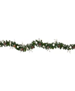 Christmas Greenery Nearly Natural 9 Ft. Battery Operated Pre-lit Ornament And Pinecone Artificial Christmas Garland With 50 Clear LED Lights -Christmas Tree Decorations Shop nearly natural christmas garland w1106 4f 1000