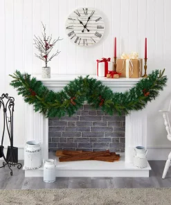 Christmas Greenery Nearly Natural 6 Ft. Battery Operated Pre-lit Mixed Pine Artificial Christmas Garland With 35 Clear LED Lights, Berries And Pinecones 8 Christmas Greenery Nearly Natural 6 Ft. Battery Operated Pre-lit Mixed Pine Artificial Christmas Garland With 35 Clear LED Lights, Berries And Pinecones -Christmas Tree Decorations Shop nearly natural christmas garland w1108 1f 1000