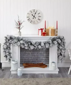 Christmas Greenery Nearly Natural 9 Ft. Unlit Flocked Christmas Artificial Garland -Christmas Tree Decorations Shop nearly natural christmas garland w1125 31 1000