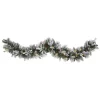Christmas Greenery Nearly Natural 6 Ft. Battery Operated Pre-lit Flocked Mixed Pine Artificial Christmas Garland With 50 LED Lights, Pine Cones, Berries