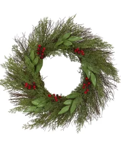 Christmas Greenery Nearly Natural 20in. Cedar And Ruscus With Berries Artificial Wreath