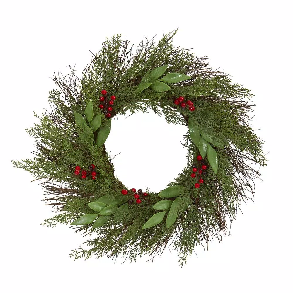 Christmas Greenery Nearly Natural 20in. Cedar And Ruscus With Berries Artificial Wreath 1 Christmas Greenery Nearly Natural 20in. Cedar And Ruscus With Berries Artificial Wreath