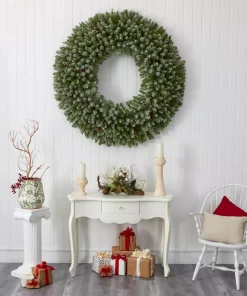 Christmas Greenery Nearly Natural 5 Ft. Pre-Lit Giant Flocked Artificial Christmas Wreath With 280 Multi-Colored Lights And Pine Cones -Christmas Tree Decorations Shop nearly natural christmas wreaths 4449 1f 1000