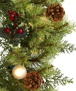 Christmas Greenery Nearly Natural 24 In. Pre-Lit Christmas Artificial Wreath With 50 White Warm Lights 7 Globe Bulbs Berries And Pine Cones -Christmas Tree Decorations Shop nearly natural christmas wreaths 4456 4f 1000
